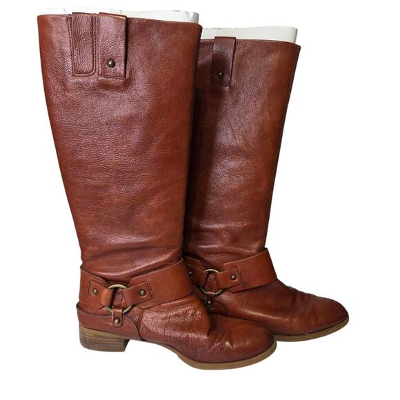 Nine West Vintage Brown Leather Riding Pullon Tall Boots Womens SZ 9.5 Western - Picture 1 of 12